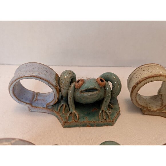 Frog-Shaped Napkin Rings Earthy Colors Handmade Stoneware Alfresco Table Decor - Picture 2 of 10